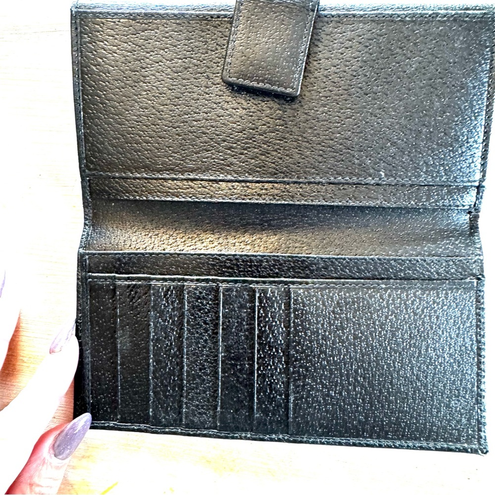 Vintage Gucci Black Leather Continental Wallet with Silver Bar Detail - Picture 3 of 6